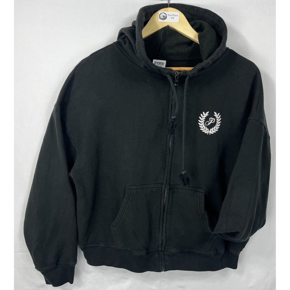 GUC Victoria's Secret PINK Womens Black Full Zip Hoodie Laurel Crest Logo Sz S - Picture 2 of 7